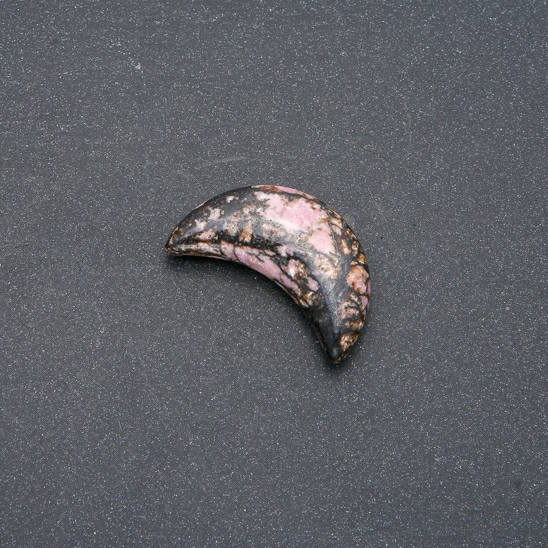 Rhodonite Stone Crescent Moon, 12x30x8mm (+/-), No Hole