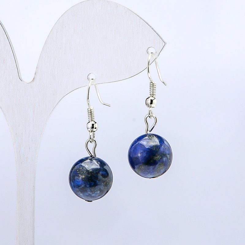 Lapis Lazuli Earrings, Smooth Round, Diameter 10mm, Length 3.5cm