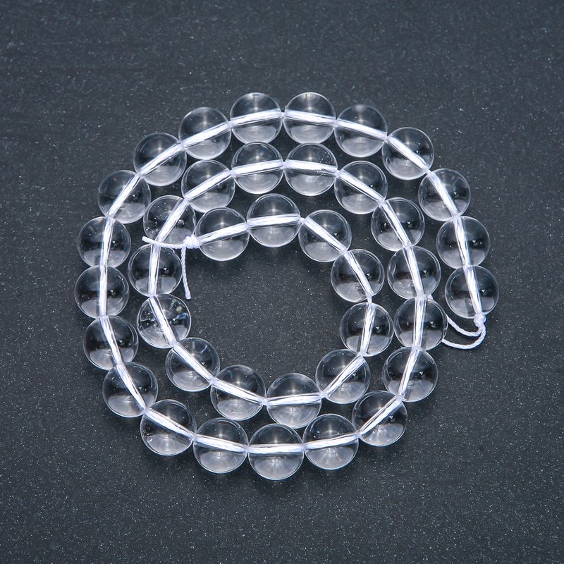 Rock Crystal Beads on a Strand, Smooth Round Beads, Diameter 10mm, Length 38cm