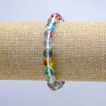 Assorted Chameleon Opal Glass Bracelet on Elastic Band, Smooth Beads, Diameter 8mm, Length 18cm