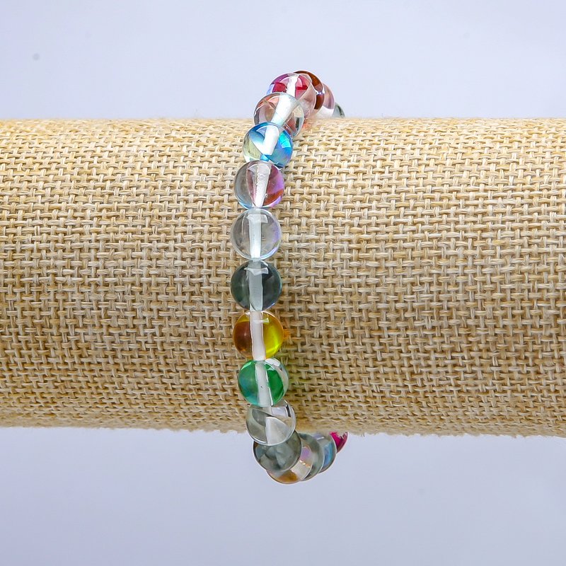 Assorted Chameleon Opal Glass Bracelet on Elastic Band, Smooth Beads, Diameter 8mm, Length 18cm
