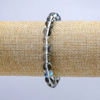 Blue Chameleon Opal Glass Bracelet on Elastic Band, Smooth Beads, Diameter 8mm, Length 18cm