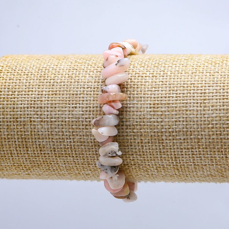 Pink Opal Stone Bracelet on Elastic, Chips, Diameter 10mm, Length 18cm