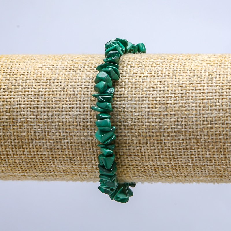 Malachite Stone Bracelet on Elastic, Chips, Diameter 7mm, Length 18cm