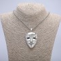 "Mime Mask" Pendant 48x38mm on Chain, 65cm Length, Silver-Tone Metal