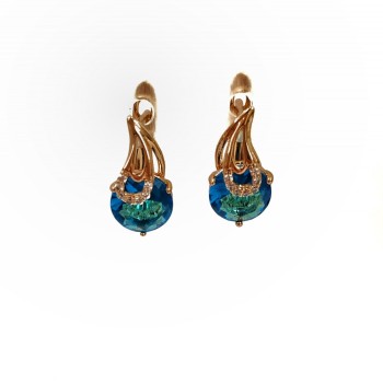 Xuping 18K Gold-Plated Earrings with White Rhinestones and Sky-Blue Crystal, diameter 15x8mm +