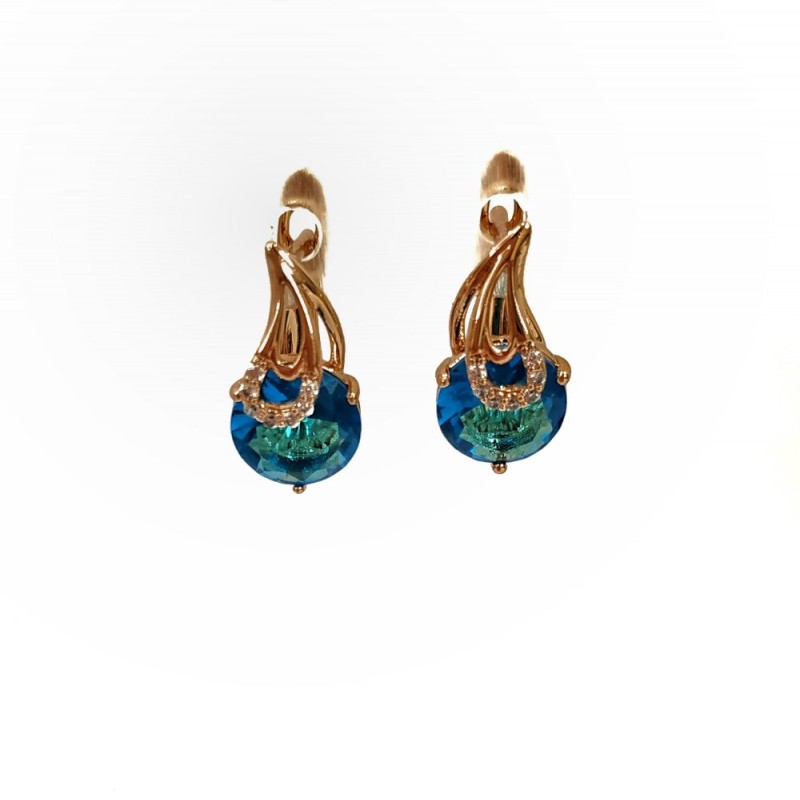 Xuping 18K Gold-Plated Earrings with White Rhinestones and Sky-Blue Crystal, diameter 15x8mm +