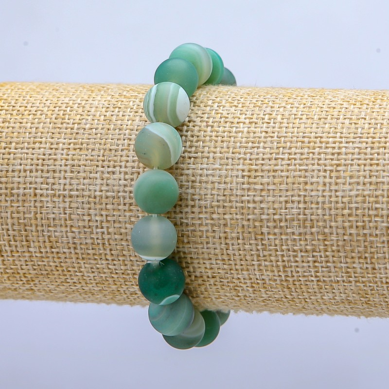 Elastic Bracelet, Green Matte Agate, Diameter 10mm, Length 18cm+