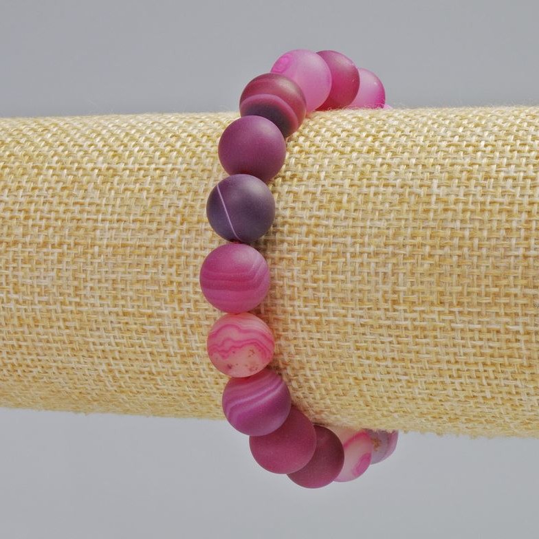Elastic Bracelet, Raspberry Matte Agate, Diameter 10mm, Length 18cm+