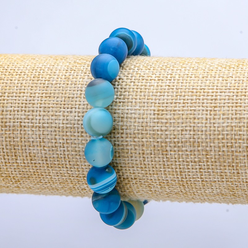 Elastic Bracelet, Sky-Blue Matte Agate, 10mm Diameter, 18cm+ Length