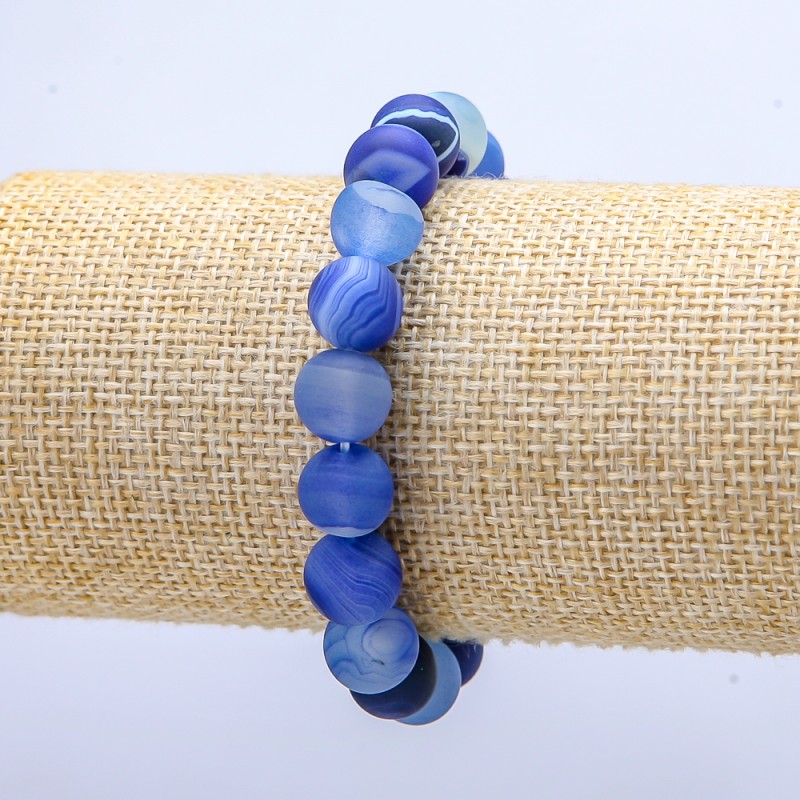 Elastic Bracelet, Blue Matte Agate, 10mm Diameter, 18cm+ Length