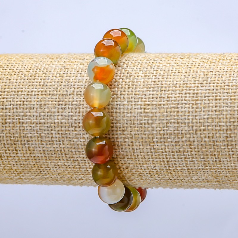 Elastic Bracelet, Brazilian Agate Smooth Round Beads, 10mm Diameter, 18cm+ Length