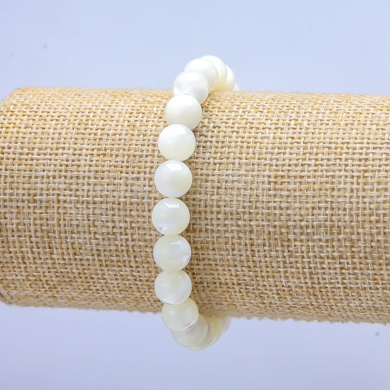 Elastic White Pearl Bracelet Smooth Round Beads, 9mm diameter ±, length 7.1 inches ±