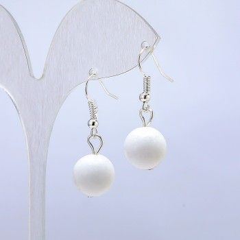 White Agate Earrings, diameter 12mm+-, length 3cm+
