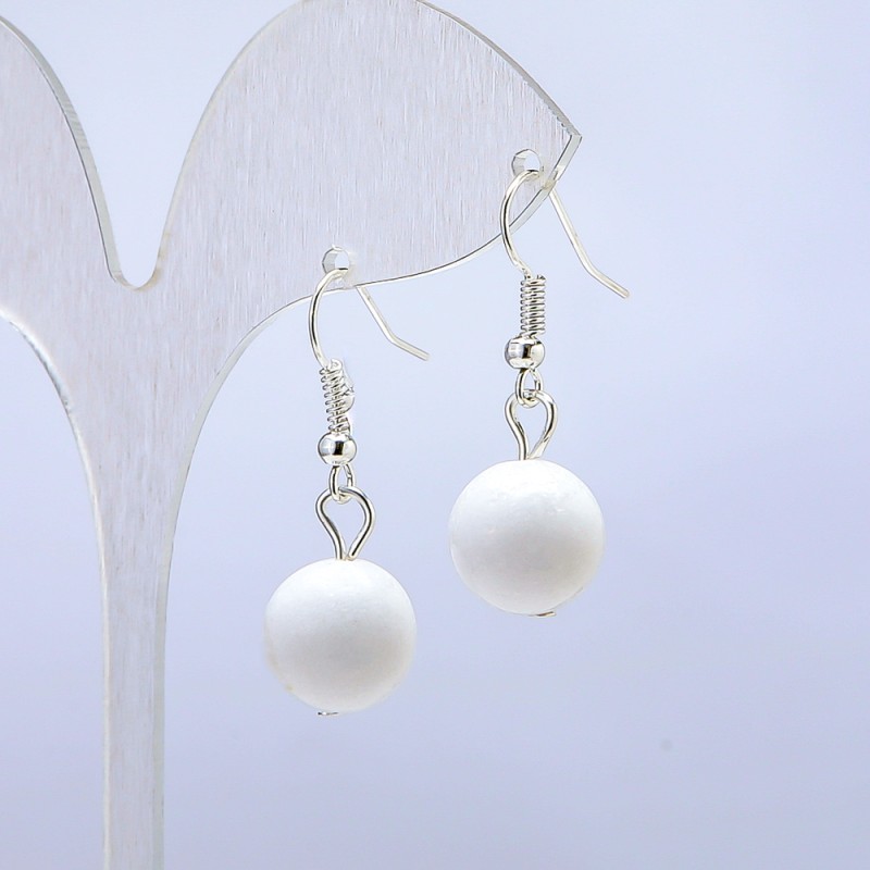 White Agate Earrings, diameter 12mm+-, length 3cm+