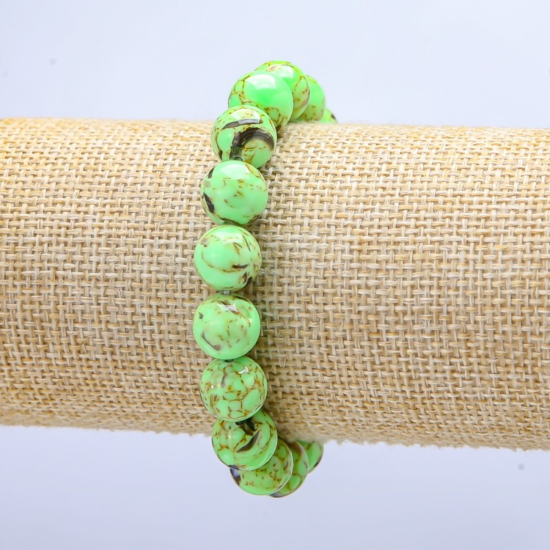Bracelet on Elastic Band, Imperial Jasper Light Green (Pressed) Smooth Round Bead, diameter 10mm+/-, length 18cm+