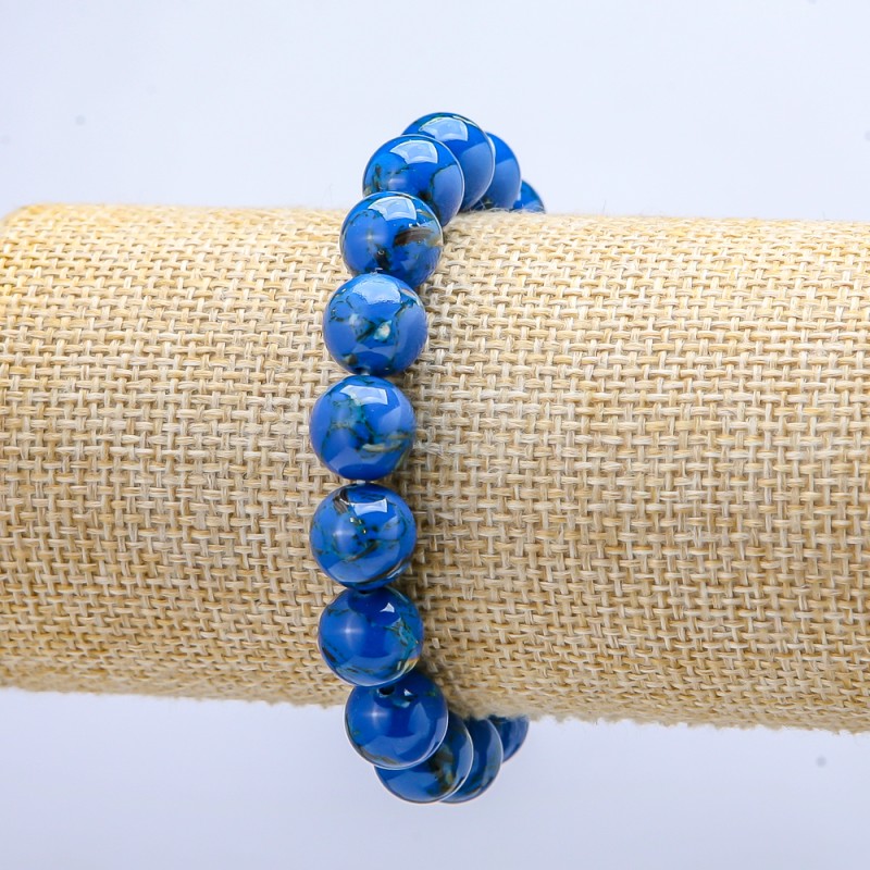 Bracelet on Elastic Band, Imperial Jasper Blue (Pressed) Smooth Round Bead, diameter 10mm+/-, length 18cm+