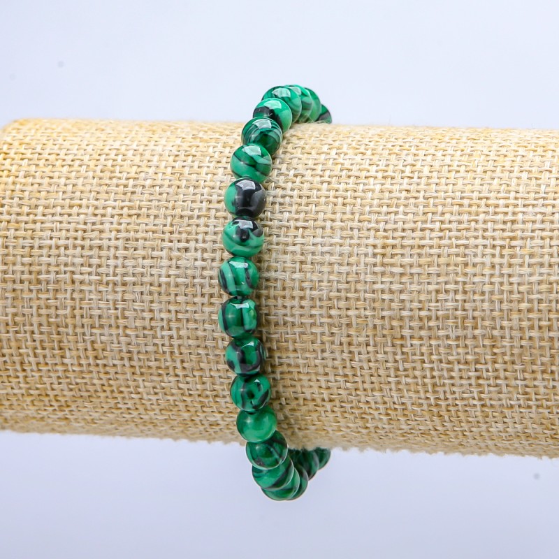 Elastic Bracelet Malachite (Pressed) Smooth Round Beads, Diameter 6mm+/-, Length 18cm+