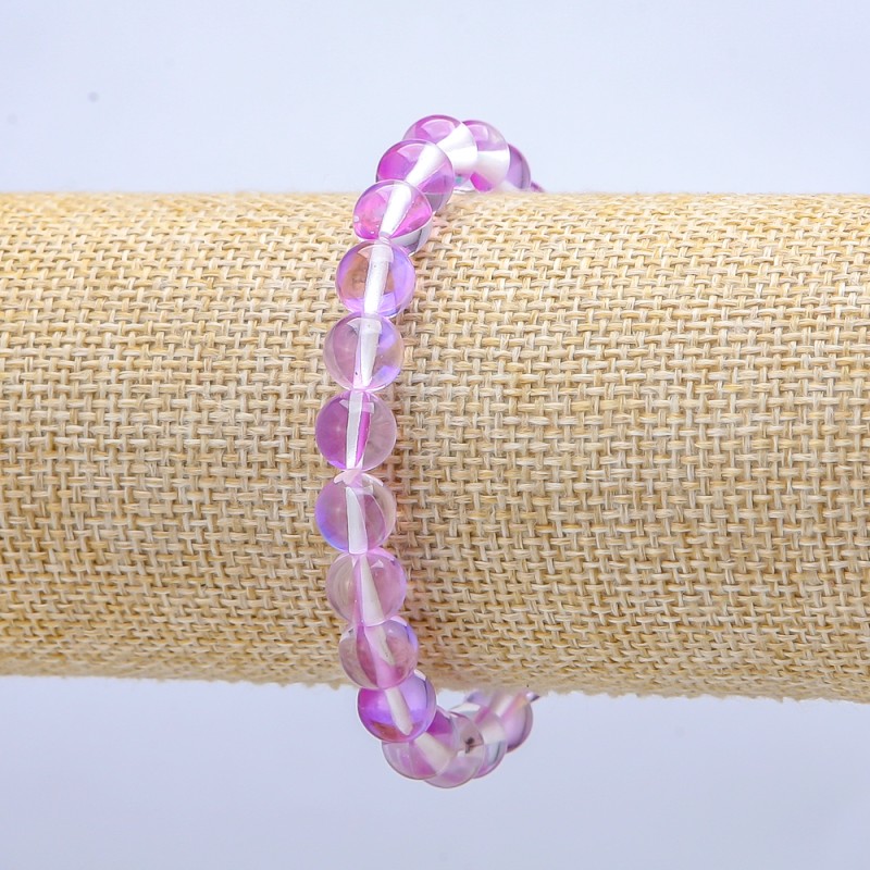 Elastic Bracelet Opal Glass Lilac Chameleon Smooth Bead, Diameter 8mm+-, Length 18cm+