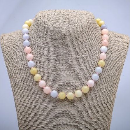 Necklace Morganite Natural Stone Smooth Bead, Diameter 10mm+-, Length 48cm+