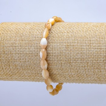 Elastic Bracelet Natural Beige Mother-of-Pearl Oval, Diameter 10x6.5mm+/-, Length 18cm+
