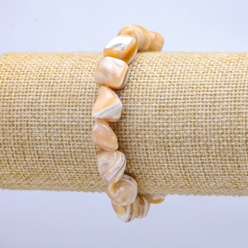 Elastic Bracelet Natural Beige Mother-of-Pearl Tumbled, Diameter 19x12mm+/-, Length 18cm+