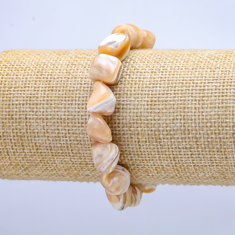 Elastic Bracelet Natural Beige Mother-of-Pearl Tumbled, Diameter 19x12mm+/-, Length 18cm+