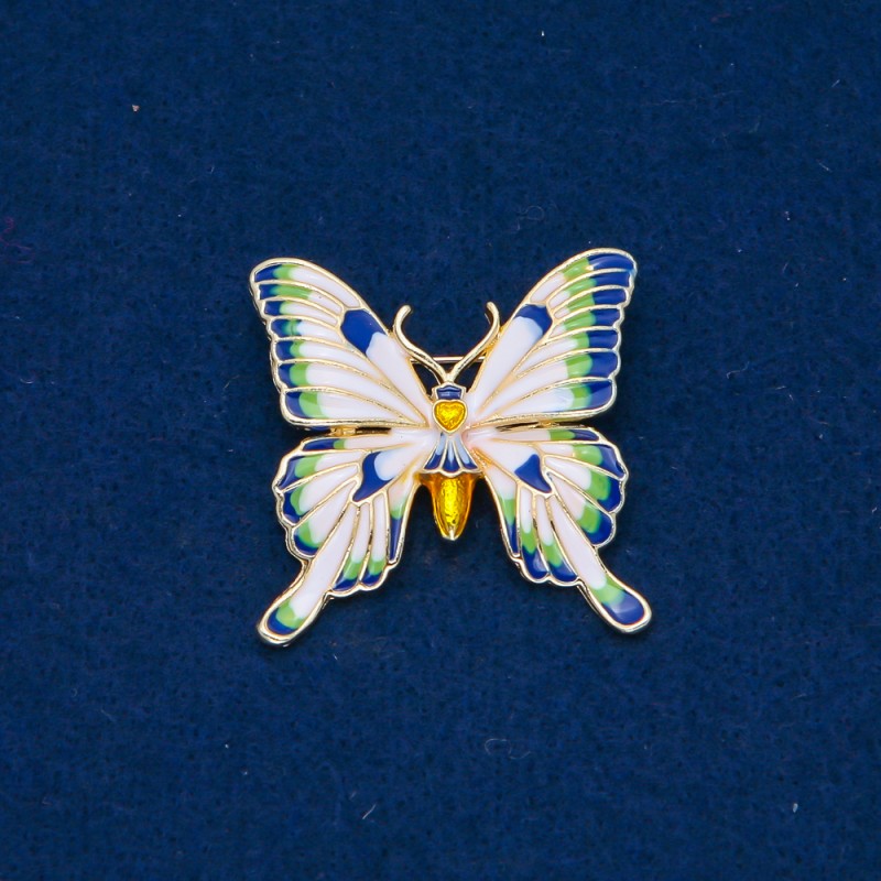 Sale! Butterfly Brooch Golden Metal, Enamel 36x36mm +
