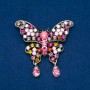 Clearance! Butterfly Brooch, Gold-Tone Metal, Multicolor Rhinestones 48x60mm +