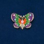 Sale! Butterfly Brooch, gold-tone metal, enamel, pink, green and white rhinestones, 44x30mm +