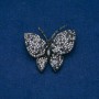 Sale! Butterfly Brooch, silver-tone metal, black and white rhinestones, 44x48mm +