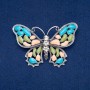 Sale! Butterfly Brooch, Silver-Tone Metal, Enamel and White Rhinestones 48x70mm +