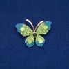 Sale! Butterfly Brooch, Gold-Tone Metal, Green and Blue Rhinestones, Beads 34x50mm +