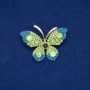 Sale! Butterfly Brooch, Gold-Tone Metal, Green and Blue Rhinestones, Beads 34x50mm +