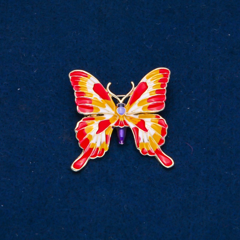 Sale! Butterflies Brooch, Gold-Tone Metal, Enamel 36x36mm +