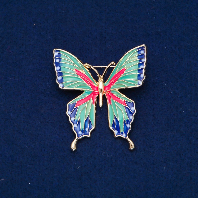 Sale! Butterflies Brooch, Gold-Tone Metal, Enamel 48x43mm +