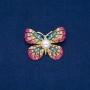 Sale! Butterfly Brooch, Gold-Tone Metal, Multicolor Rhinestones and Bead 33x42mm +