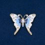 Sale! Butterfly Brooch, Gold-Tone Metal, Enamel, White and Petrol Rhinestones, 52x42mm +