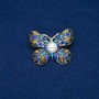 Sale! Butterfly Brooch, Gold-Tone Metal, Yellow, Blue and Black Rhinestones and Bead, 32x42mm +
