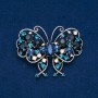 Sale! Butterfly Brooch, Silver-Tone Metal, Blue, White Petrol and Blue Rhinestones, 61x48mm +