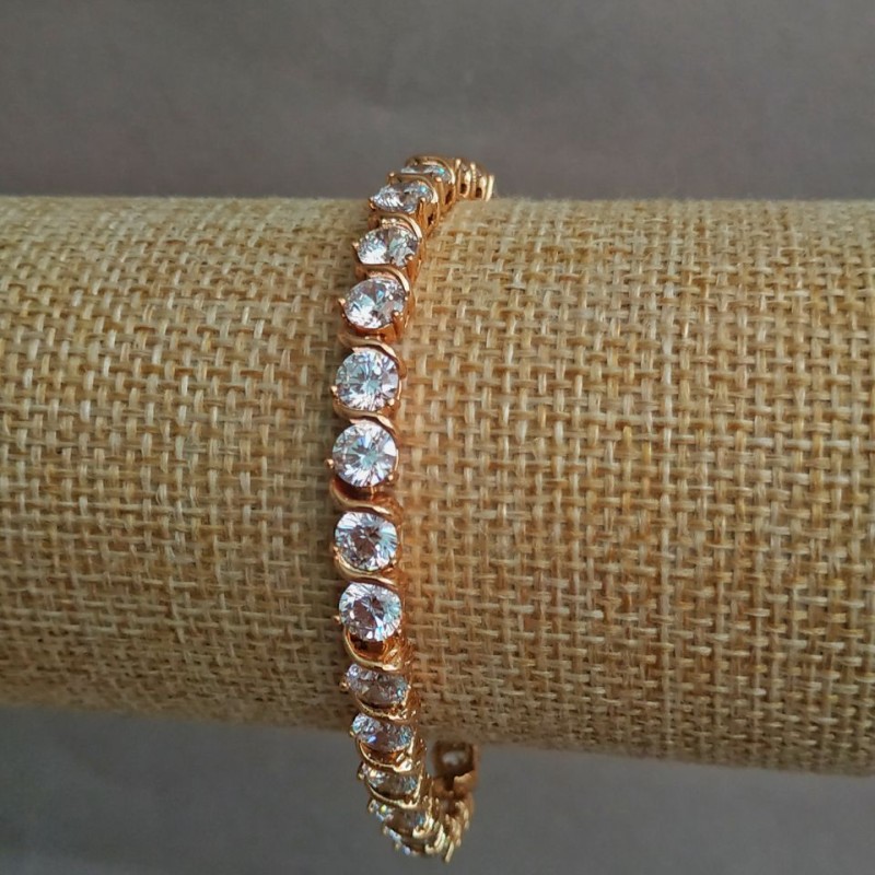 Xuping Bracelet 18K Gold Plated with White Rhinestones, Length 18cm, Thickness 6mm+