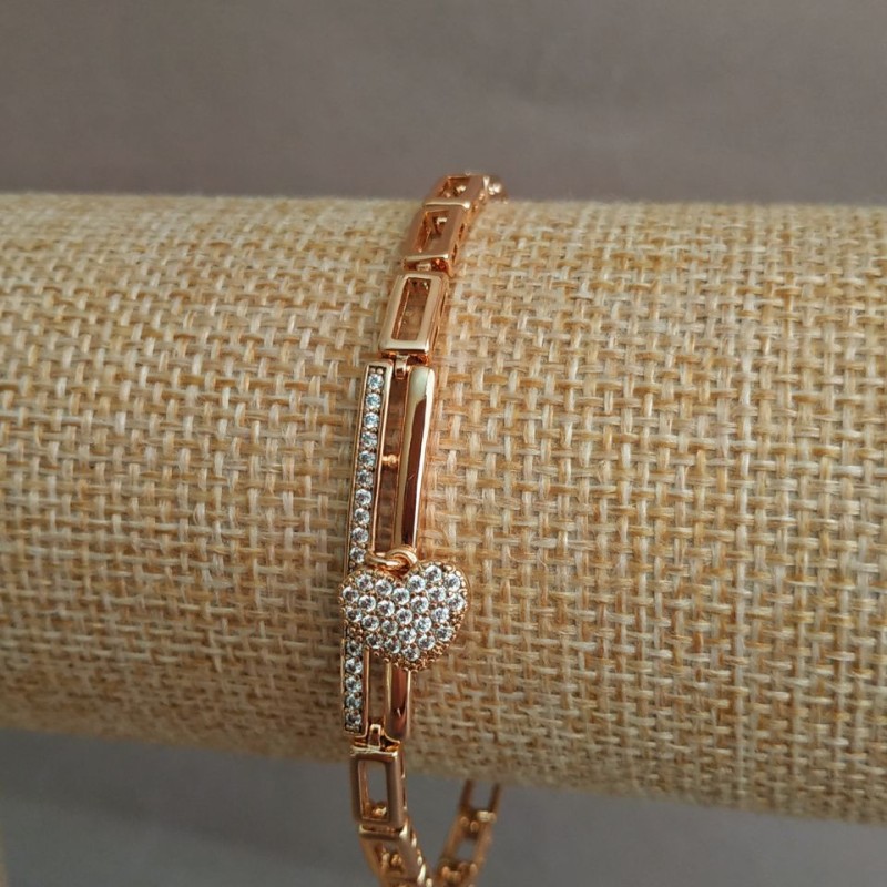 Xuping Bracelet 18K Gold Plated with White Rhinestones, Length 17-19cm, Thickness 4mm+