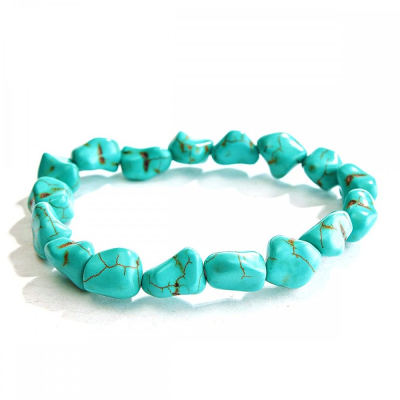Green Turquoise Bracelet with Veining, Tumbled, on Elastic Band