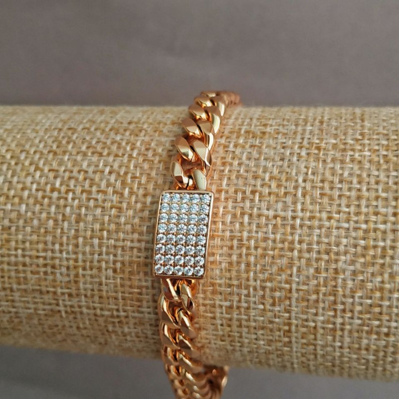 Xuping Bracelet 18K Gold Plated with White Rhinestones, Length 17-18cm, Thickness 7mm+