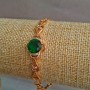 Xuping Bracelet 18K Gold Plated with White Rhinestones and Green Crystal, length 16-17cm, thickness 6mm+