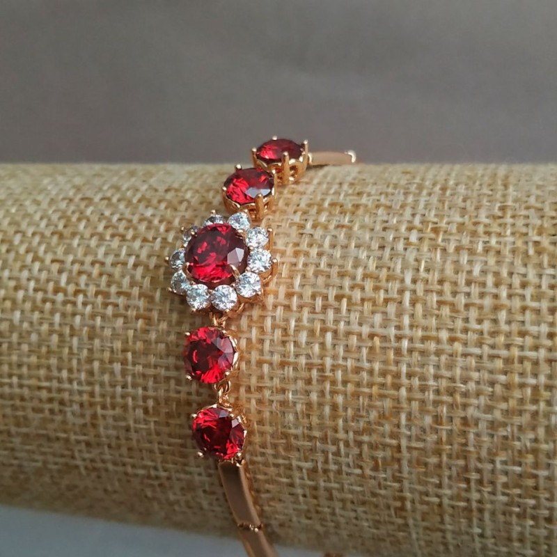 Xuping Bracelet 18K Gold Plated with White Rhinestones and Red Crystals, length 19cm, thickness 3.3mm+
