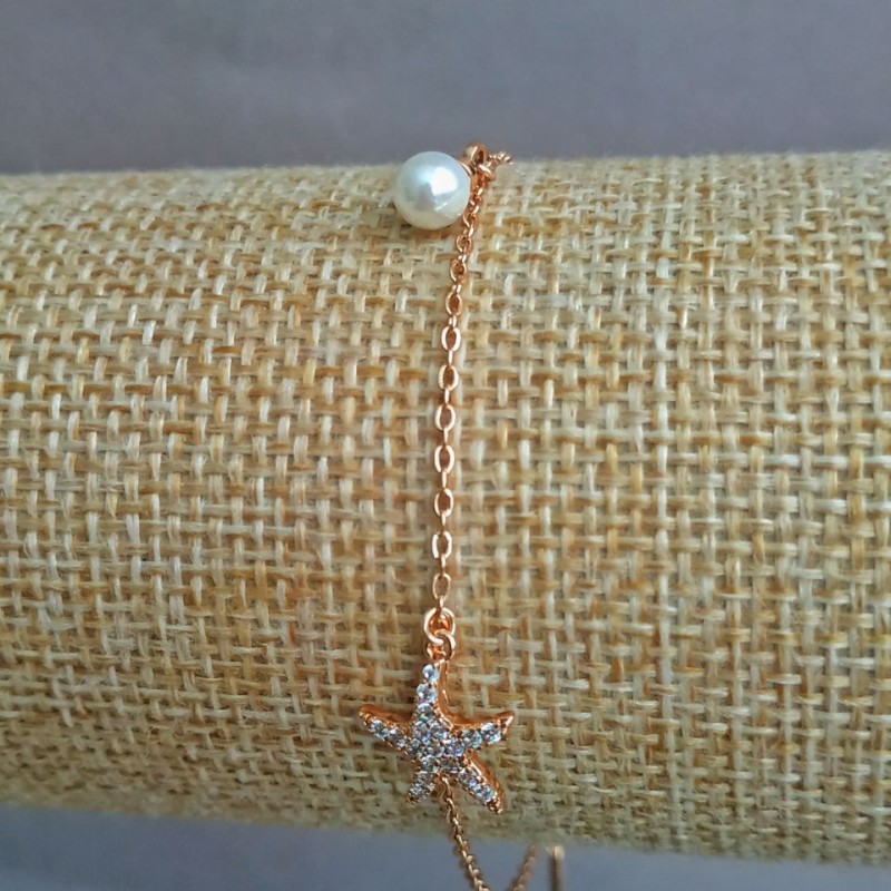 Xuping Bracelet 18K Gold Plated with White Rhinestones and a Bead, length 17-20cm, thickness 1.2mm+
