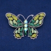 Sale! Butterfly Brooch, Silver-Tone Metal, Green, Light Green and Petrol Rhinestones, 48x71mm +