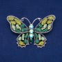 Sale! Butterfly Brooch, Silver-Tone Metal, Green, Light Green and Petrol Rhinestones, 48x71mm +