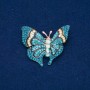 Sale! Butterfly Brooch, Gold-Tone Metal, Blue and White Rhinestones and Beads, 37x45mm +